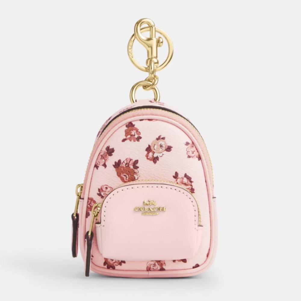 Coach Pink Floral Keychain Backpack - Picture 5 of 6
